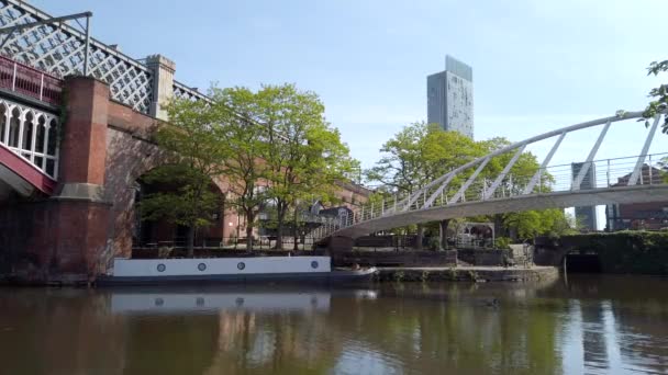 Static Shot Manchester City Skyline Beetham Tower Distance Train Passing — Stock Video