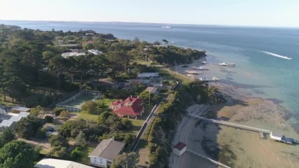 Drone Antenn Kustvägen Längs Stora Strandnära Fastigheter Portsea Australien Heter — Stockvideo