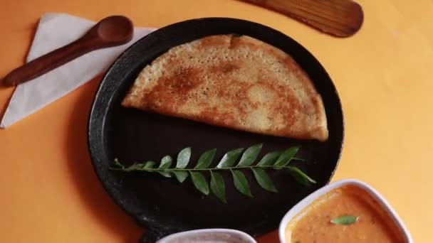 Masala Dosa South Indian Posiłek Zestaw Dosa Sambhar Kokosowy Chutney — Wideo stockowe