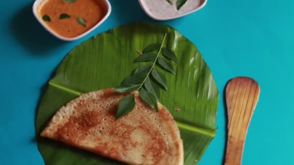 Masala Dosa Uma Refeição Sul Indiana Servida Com Sambhar Chutney — Vídeo de Stock