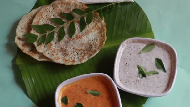 Rotativa Oothappam Dosa Pequeno Almoço Indiano Sul Usando Lentilha Arroz — Vídeo de Stock