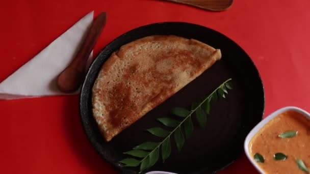 Masala Dosa South Indian Posiłek Zestaw Dosa Sambhar Kokosowy Chutney — Wideo stockowe