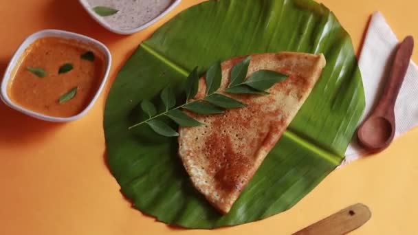 Masala Dosa Jihoindické Jídlo Set Dosa Sambhar Kokosové Chutney — Stock video