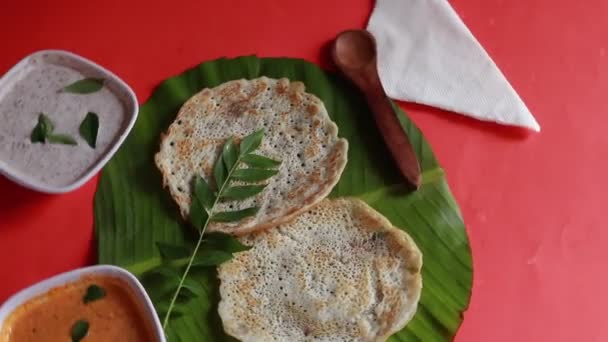 Rotativa Oothappam Dosa Pequeno Almoço Indiano Sul Usando Lentilha Arroz — Vídeo de Stock