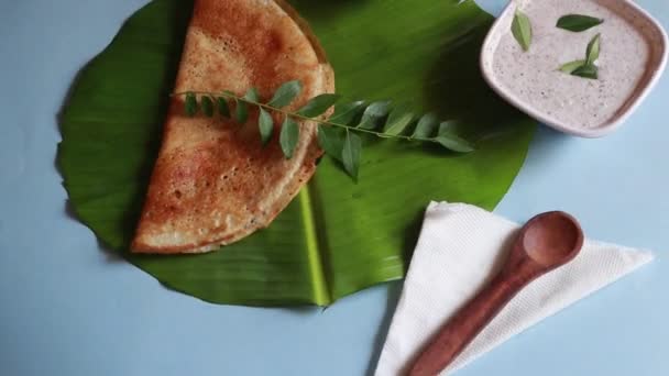 Dosa Masala Giratoria Comida Del Sur India Set Dosa Sambhar — Vídeo de stock