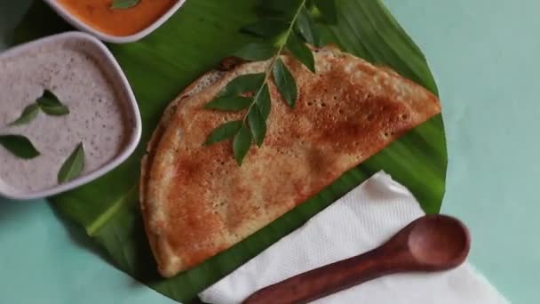 Rotating Masala Dosa South Indian Posiłek Set Dosa Sambhar Kokosowy — Wideo stockowe