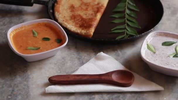 Crepes Salados Giratorios Masala Dosa India Con Relleno Patata Vista — Vídeo de stock