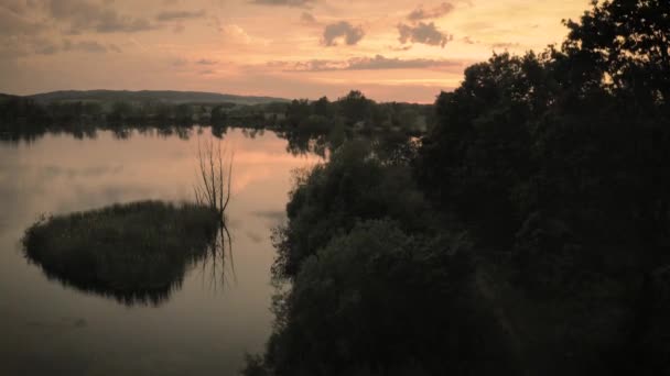 Drone Aerial Shot Quite Lake Sunset Germany — Vídeos de Stock