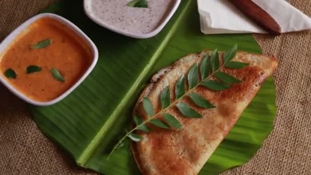 Crepes Salados Giratorios Masala Dosa India Con Relleno Patata Vista — Vídeos de Stock