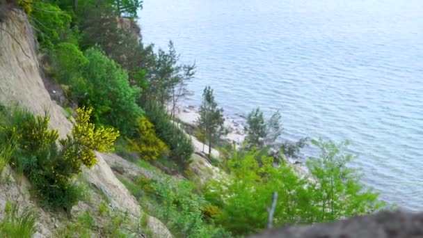 Vista Cámara Lenta Playa Desde Acantilado Hermoso Espacio Medio Ambiente — Vídeos de Stock