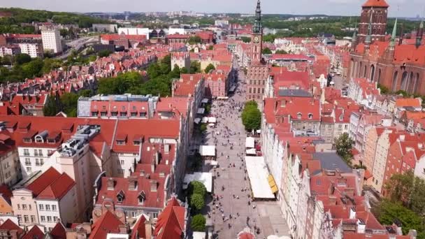 Gdańska Starówka Zdjęcia Lotnicze Bazylika Mariacka Okoliczne Budynki Nagranie Dronów — Wideo stockowe