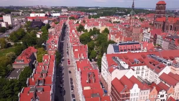 Gdańska Starówka Zdjęcia Lotnicze Bazylika Mariacka Okoliczne Budynki Nagranie Dronów — Wideo stockowe