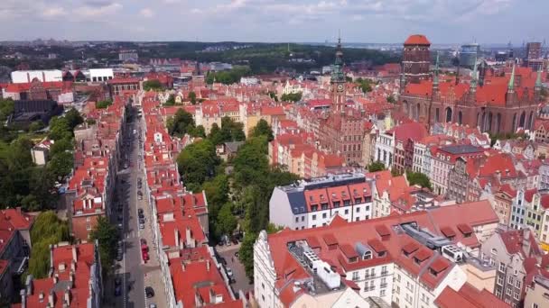 Gdansk Old Town Aerial Shot Bazylika Mariacka Edifícios Circundantes Gdansk — Vídeo de Stock