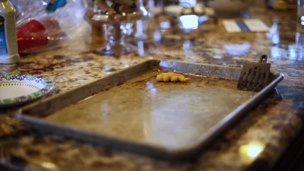 Una Sartén Sucia Con Sobras Nuggets Pollo Encimera — Vídeo de stock