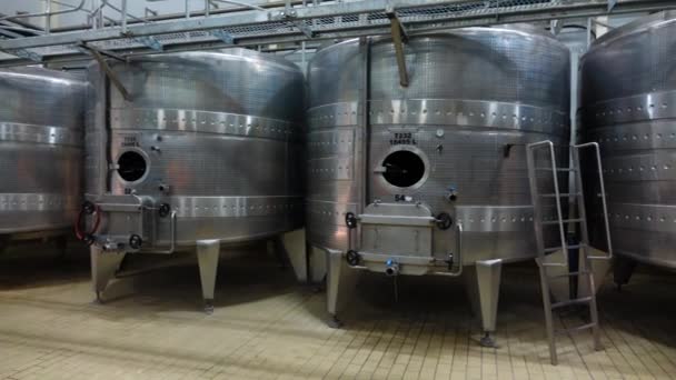 Tanques Acero Inoxidable Para Maduración Del Vino Bodega — Vídeo de stock