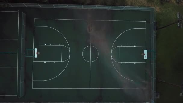 Cinematic Drone Shot Empty Green Basketball Court Found Beach Palm — Stock Video