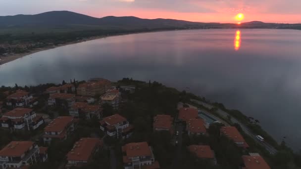 Letecký Západ Slunce Luxusní Domy Sozopolu Černé Moře Krásném Západu — Stock video