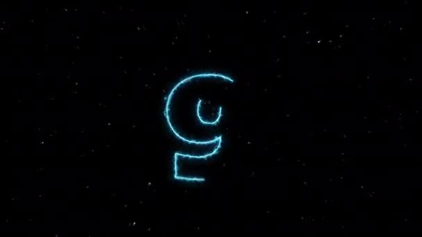 Neonlight Electric Countdown Blue Digits Counting Starfield — Stock Video