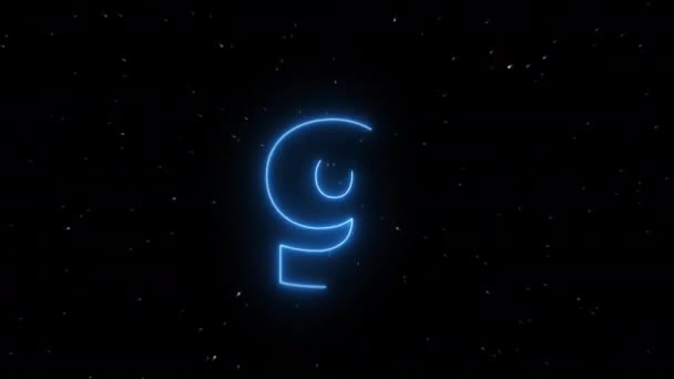 Neonlight Countdown Blue Digits Counting Starfield — Stock Video