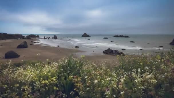 Kino Zeitraffer Von Schönen Stränden Und Seestapeln Und Face Rock — Stockvideo