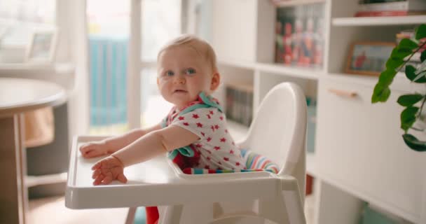 Shy Baby Girl High Chair — Stock Video