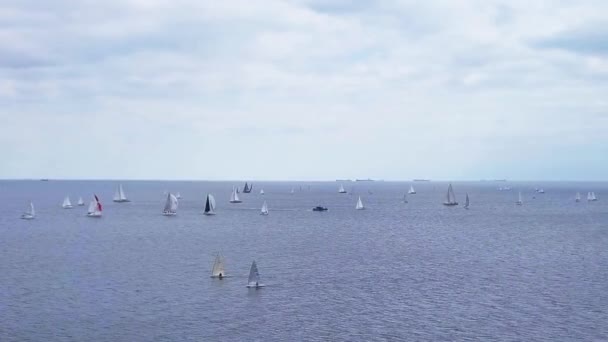 Vista Aérea Regata Veleiro Mar Sob Céu Nublado Mar Báltico — Vídeo de Stock