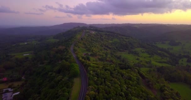 Légi Felvétel Egy Autókkal Trópusi Erdő Völgyében Naplementekor Kondalilla Ausztrália — Stock videók
