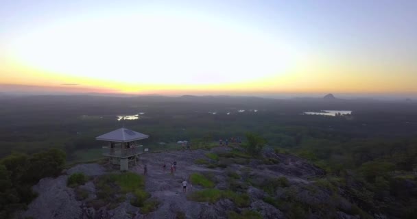 Fotografia Aérea Paisagem Austrália Monte Tinbeerwah Vigia Pôr Sol Com — Vídeo de Stock