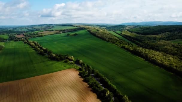 Aerial Landscape Slideling Shot Cloudy Bright Shady View Agricultural Areas — Stock Video