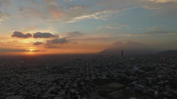 Aerial Wide Drone Shot Sunrise Monterrey México — Vídeo de stock