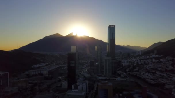 Zdjęcie Lotnicze Wschodu Słońca Cerro Silla San Pedro Skyline Nuevo — Wideo stockowe