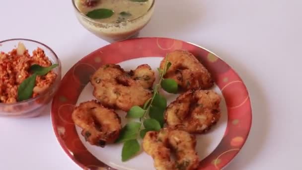 Sambar Vada Chutney Coco Desayuno Del Sur India — Vídeos de Stock