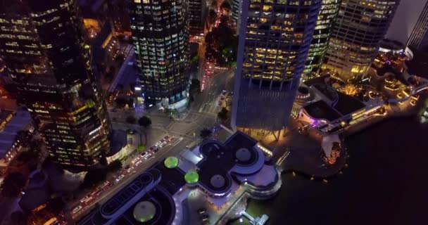 Luchtfoto Kantelen Uitzicht Van Stad Straat Kruising Nachts — Stockvideo