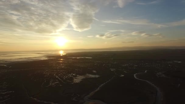 Luchtopname Van Zonsondergang Boven Noord Engelse Kustlijn — Stockvideo