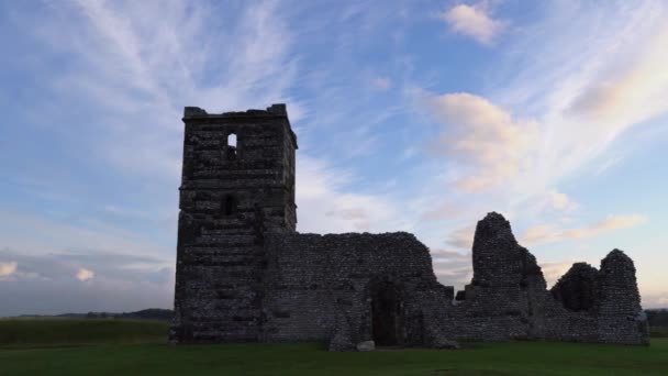 Knowlton Church Dorset Inglaterra Panela Lenta Luz Manhã — Vídeo de Stock