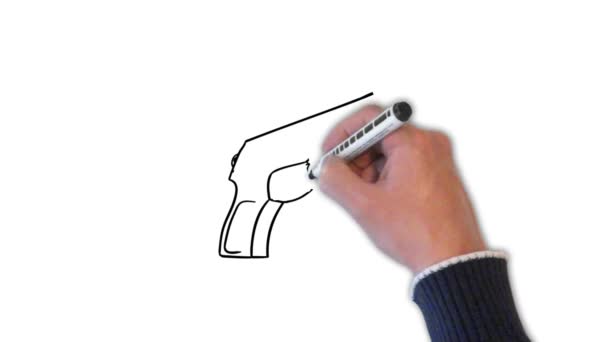 Κανένα Χέρι Σημάδι Όπλων Σχεδιάζεται Στο Λευκό Διοικητικό Συμβούλιο — Αρχείο Βίντεο