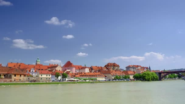Maribor Slovenya Drava Nehir Rıhtım Ile Güneşli Bir Günde Lent — Stok video
