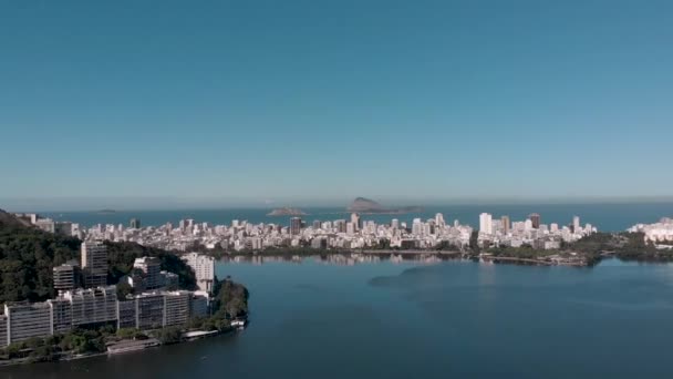 Szybka Antena Wokół Jeziora Lagoa Rodrigo Freitas Rio Janeiro Pokazująca — Wideo stockowe