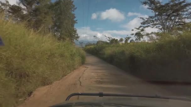 ハメ撮り運転スルーPotholes上の田舎道スルー背の高い草 — ストック動画