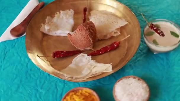 Neer Dosa Crepe Prato Tradicional Popular Vegetariano Sul Índia Com — Vídeo de Stock