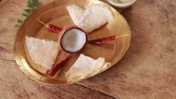 Neer Dosa Crepe Plato Tradicional Popular Vegetariano Del Sur India — Vídeos de Stock