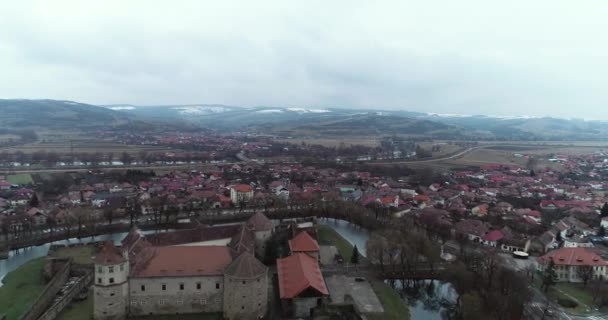 Para Trás Revelam Puxão Catedral Fagaras Condado Brasov Romênia — Vídeo de Stock