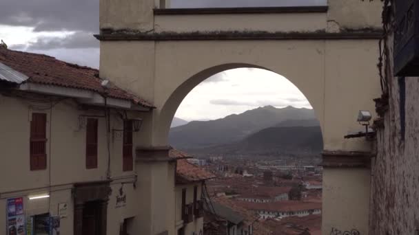 Şehrin Aşağısındaki Cusco Açılan Güzel Manzaralı Kapı Peru — Stok video