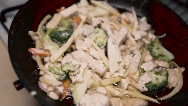 Veganistisch Groente Medley Bakken Koken Warme Pan Slow Motion — Stockvideo
