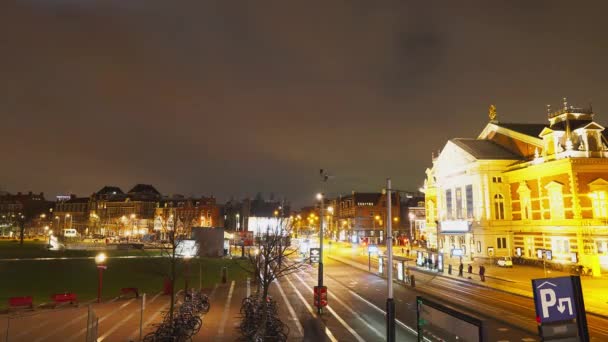 Timelapse Video Uit Nederland Centrum Van Amsterdam Nachtleven Het Musemplein — Stockvideo