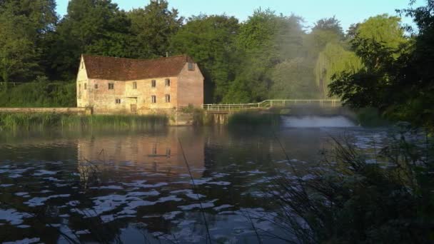 Sturminster Newton Mill Dorset England 早朝の川のツアー 遅いパン — ストック動画