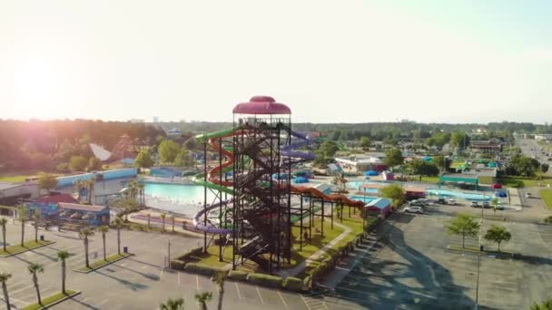 Aerial Rise Shot Myrtle Waves Waterpark — Stock Video