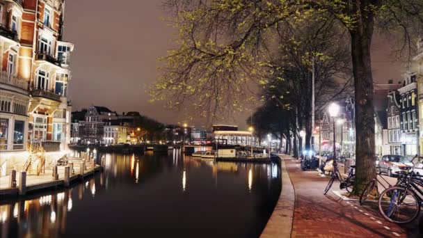 Vídeo Timelapse Holland Amsterdam Momentos Vida Nocturna Desde Centro Ciudad — Vídeo de stock