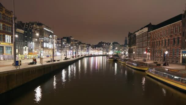 Timelapse Wideo Holandii Amsterdam Nocne Chwile Centrum Miasta Mostu 2019 — Wideo stockowe