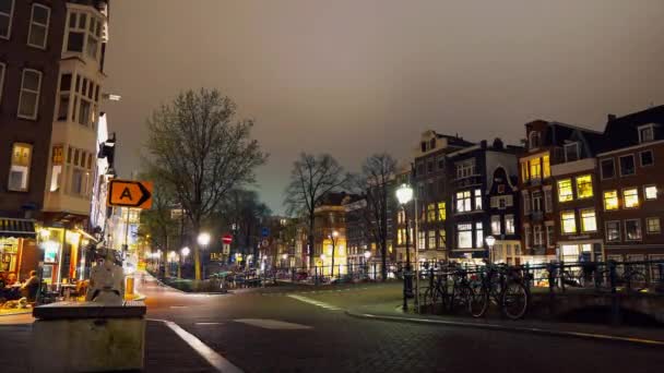 Hollanda Amsterdam Dan Bir Zaman Klibi Şehrin Merkezinden Gece Hayatı — Stok video